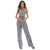 summer Women Wide legs halter Jumpsuit Sleeveless Backless Elegant Striped Sexy Spaghetti Strap Rompers Casual Jumpsuits