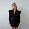 Sister Fara 2022 Autumn Winter Long Puffy Sleeves Blazer Coat Women's Lace Up Jacket Ladies Elegant Loose Solid Casual Blazers