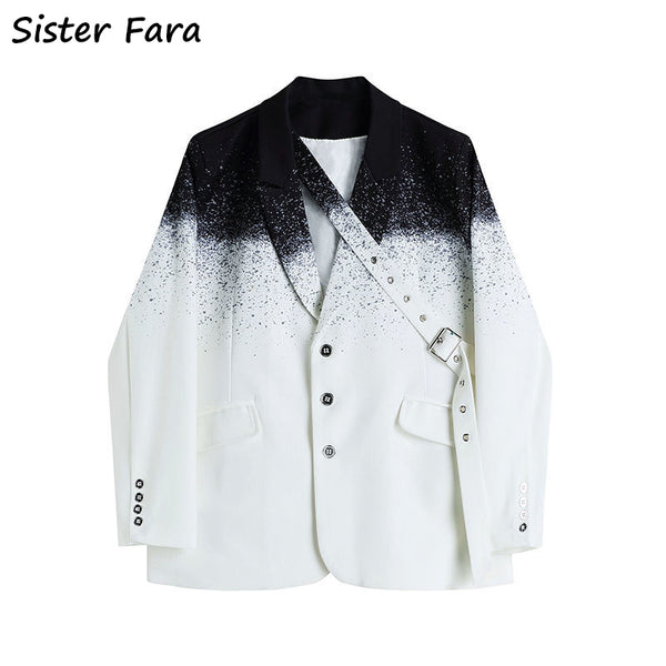 Sister Fara Chic Paint Splash Blazer Jacket Women Spring 2023 Single Button Jacket Coat Autumn Office Lady Loose Casual Blazers
