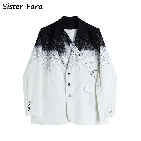 Sister Fara Chic Paint Splash Blazer Jacket Women Spring 2023 Single Button Jacket Coat Autumn Office Lady Loose Casual Blazers