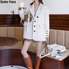 Sister Fara Chic Patchwork Blazer Jacket Women Spring 2023 Loose Single Breasted Jacket Coat Autumn Office Lady Lace Up Blazers