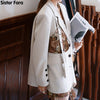 Sister Fara Chic Patchwork Blazer Jacket Women Spring 2023 Loose Single Breasted Jacket Coat Autumn Office Lady Lace Up Blazers