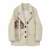 Sister Fara Chic Patchwork Blazer Jacket Women Spring 2023 Loose Single Breasted Jacket Coat Autumn Office Lady Lace Up Blazers