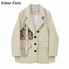 Sister Fara Chic Patchwork Blazer Jacket Women Spring 2023 Loose Single Breasted Jacket Coat Autumn Office Lady Lace Up Blazers