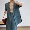 Sister Fara Elegant Side Split Women Midi Skirts + V-neck Short Sleeve Blazer Office Lady Summer Women Blazer Set Skirt Suits