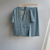 Sister Fara Elegant Side Split Women Midi Skirts + V-neck Short Sleeve Blazer Office Lady Summer Women Blazer Set Skirt Suits