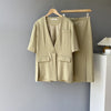Sister Fara Elegant Side Split Women Midi Skirts + V-neck Short Sleeve Blazer Office Lady Summer Women Blazer Set Skirt Suits