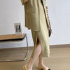 Sister Fara Elegant Side Split Women Midi Skirts + V-neck Short Sleeve Blazer Office Lady Summer Women Blazer Set Skirt Suits