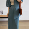 Sister Fara Elegant Side Split Women Midi Skirts + V-neck Short Sleeve Blazer Office Lady Summer Women Blazer Set Skirt Suits