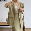 Sister Fara Elegant Side Split Women Midi Skirts + V-neck Short Sleeve Blazer Office Lady Summer Women Blazer Set Skirt Suits