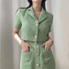 Sister Fara Elegant Turn-down Collar Short Blazers Summer Women's Suit+High Waist Chic Buttons Half Skirt Two Piece Set Women