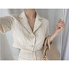 Sister Fara Elegant Turn-down Collar Short Blazers Summer Women's Suit+High Waist Chic Buttons Half Skirt Two Piece Set Women