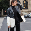 Sister Fara Autumn Winter Patchwork PU Leather Blazer Women's Turn-Down Collar Hit Color Jacket Female Casual Blazers Jacket
