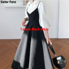 Sister Fara Spring Dress 2023 Women Single Breasted Lantern Sleeve Shirt Set+Camisole Bow Pleated Solid Dresses