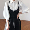 Sister Fara Spring Dress 2023 Women Single Breasted Lantern Sleeve Shirt Set+Camisole Bow Pleated Solid Dresses