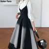 Sister Fara Spring Dress 2023 Women Single Breasted Lantern Sleeve Shirt Set+Camisole Bow Pleated Solid Dresses