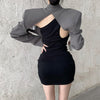 Sister Fara Spring 2022 Blazers Coat Women Set+Chic Backless Mini Strap Dress Autumn Office Lady 2 Pieces Set