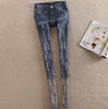 Skinny Jeans Woman Diamond Embroidered Hole Pencil Pants Blue denim Trousers women's jeans Fashion 4xl plus size