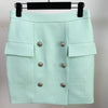Skirt Blazer Suit Women Golden Double-breasted Button Buckle Mint Green Cotton Blazer Skirt Two Pieces Sets Women's Blazer Suit