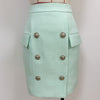 Skirt Blazer Suit Women Golden Double-breasted Button Buckle Mint Green Cotton Blazer Skirt Two Pieces Sets Women's Blazer Suit