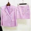 Skirt Blazer Suits Green Violet 2023 Bright Satin Double Breasted Loose Jacket Mini Skirt Two Piece Sets Women