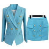 Skirt Blazer Yellow Suit Women Golden Double Breasted Button Mint Green Cotton Linen Blazers Skirt Two Piece Sets Blazer Suit