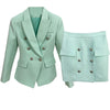 Skirt Blazer Yellow Suit Women Golden Double Breasted Button Mint Green Cotton Linen Blazers Skirt Two Piece Sets Blazer Suit