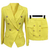 Skirt Blazer Yellow Suit Women Golden Double Breasted Button Mint Green Cotton Linen Blazers Skirt Two Piece Sets Blazer Suit