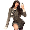 Skirt Blouse Vest Shirt Suits Girl College Style Plaid Suit Pleated Mini Skirt Female Sexy Korean Sexy Jacket Blazers Coat A5R