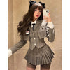 Skirt Blouse Vest Shirt Suits Girl College Style Plaid Suit Pleated Mini Skirt Female Sexy Korean Sexy Jacket Blazers Coat A5R