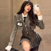 Skirt Blouse Vest Shirt Suits Girl College Style Plaid Suit Pleated Mini Skirt Female Sexy Korean Sexy Jacket Blazers Coat A5R