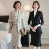 Skirt Suit Women Elegant Plaid Blazer Jacket Coat Office Ladies Work Formal Business Wear Two Piece Set Winter Clothes Plus Size
