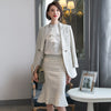 Skirt Suit Women Elegant Plaid Blazer Jacket Coat Office Ladies Work Formal Business Wear Two Piece Set Winter Clothes Plus Size