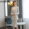 Skirt Suit Women Elegant Plaid Blazer Jacket Coat Office Ladies Work Formal Business Wear Two Piece Set Winter Clothes Plus Size