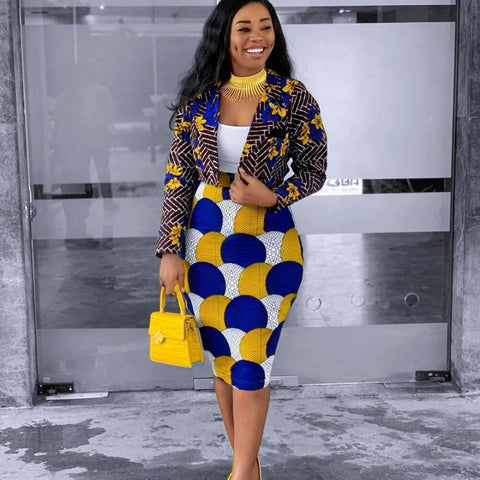 Skirt Suit Women's Clothing Long Sleeve Blazer + Skirt Set Africa Clothing Dress Suit Two Piece Set Harajuku Slim Fit