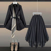 Skirt Suit Women's Spring Autumn 2022 Two Piece Set High Waist Pleated Tutu Skirt & Korean Blazer With Belt Clothes