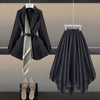Skirt Suit Women's Spring Autumn 2022 Two Piece Set High Waist Pleated Tutu Skirt & Korean Blazer With Belt Clothes
