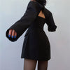 Skirt Suits 2023 Kawaii Autumn Short Irregular Suit Long Sleeve Black Blazers+Strapless Pu Leather Mini Skirt BI5