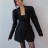 Skirt Suits 2023 Kawaii Autumn Short Irregular Suit Long Sleeve Black Blazers+Strapless Pu Leather Mini Skirt BI5