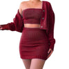 Skirt Suits 3Pcs/Set Women Leisure elegance Autumn Winter Sexy Knitted Tube Top Sweater Cardigan Mini Skirt Women's Clothing2022
