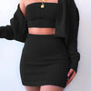 Skirt Suits 3Pcs/Set Women Leisure elegance Autumn Winter Sexy Knitted Tube Top Sweater Cardigan Mini Skirt Women's Clothing2022