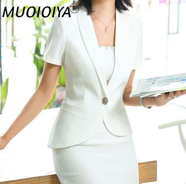 Skirt Suits Office Ladies Wear Work Formal Business Elegant Designer Slim Fit Short Sleeve Blazer Mini Dress Women Sets