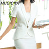 Skirt Suits Office Ladies Wear Work Formal Business Elegant Designer Slim Fit Short Sleeve Blazer Mini Dress Women Sets