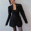 Skirt Suits Swwet 2023 Autumn Short Irregular Suit Long Sleeve Black Blazers+Strapless Pu Leather Mini Skirt BI5