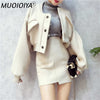 Skirt Suits Women 2 Piece Sets 2022 legant Vintage Autumn Winter Wool Blazer Jacket Tops & Pencil Skirt Office Casual Wear