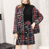 Skirt Suits Women Runway Designer Elegant Office Ladies Formal Tweed Wool Plaid Blazer Jacket Mini Skirt 2 Piece Set Fall Winter