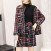 Skirt Suits Women Runway Designer Elegant Office Ladies Formal Tweed Wool Plaid Blazer Jacket Mini Skirt 2 Piece Set Fall Winter