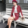 Skirt Suits Women Runway Designer Elegant Office Lady Formal Tweed Red Blazer Jacket Mini Skirt 2 Piece Sets 2022 Autumn Winter