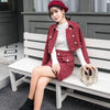 Skirt Suits Women Runway Designer Elegant Office Lady Formal Tweed Red Blazer Jacket Mini Skirt 2 Piece Sets 2022 Autumn Winter