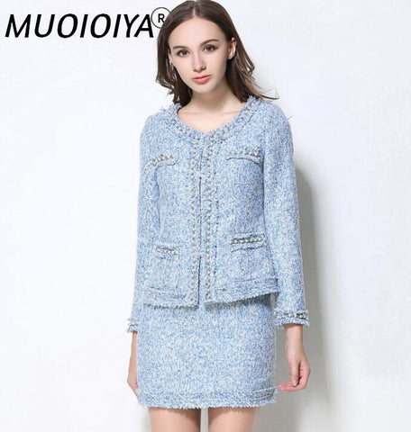 Skirt Suits Women Runway Designer Elegant Office Lady Formal Tweed Wool Blazer Jacket Mini Skirt 2 Piece Sets 2022 Autumn Winter